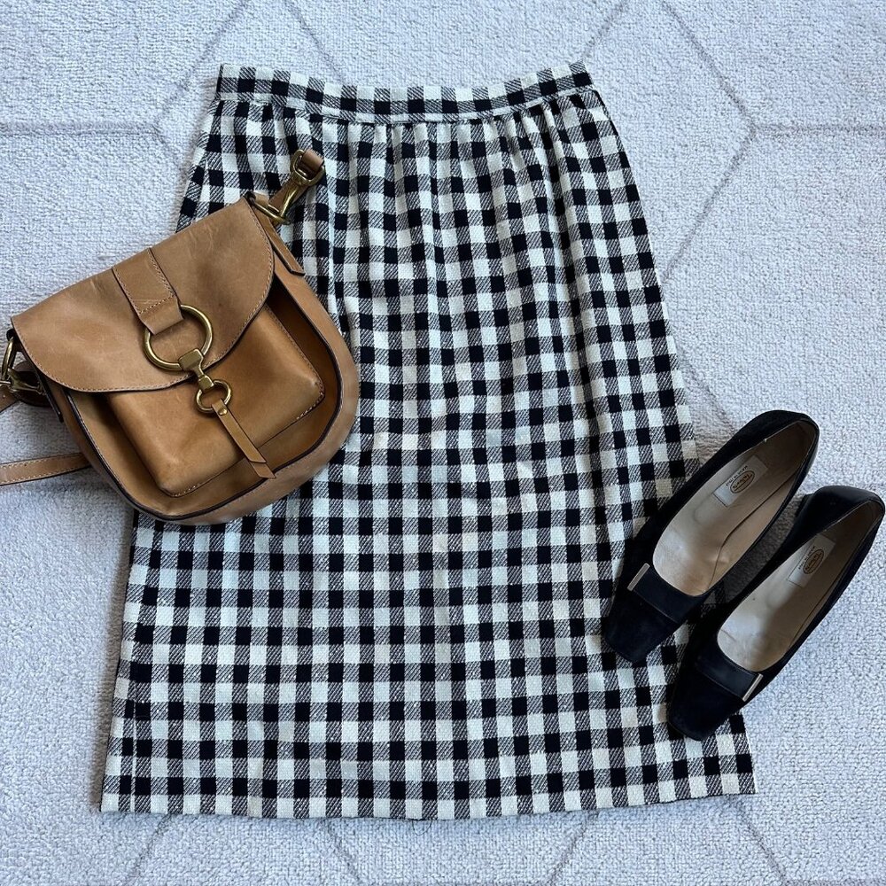 Talbots Classic Black and White Check Wool Blend Midi Pencil Skirt Sz M